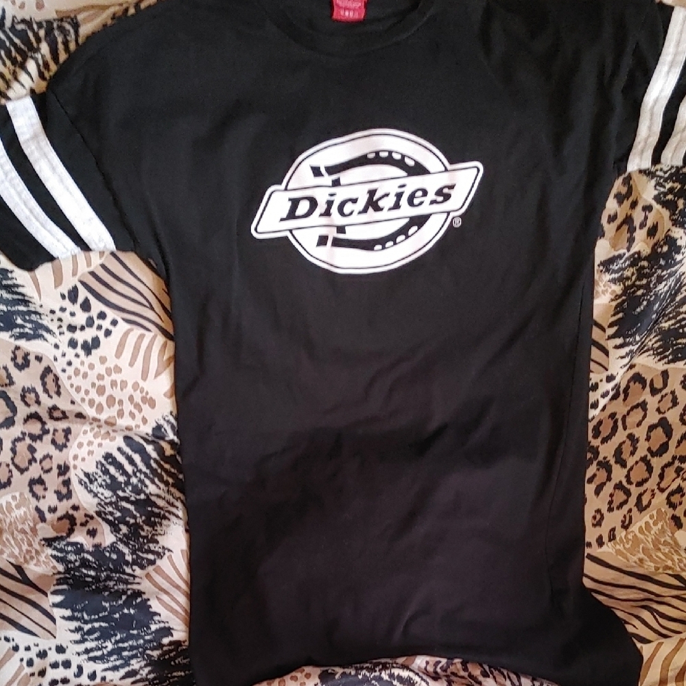 Dickies Black T-Shirt with White Stripes Sz Med